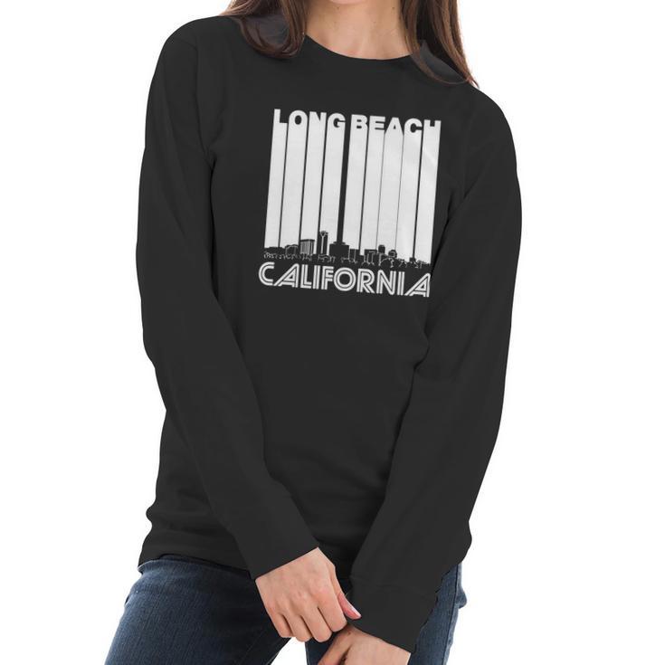 Retro Long Beach California Skyline  Womens Tshirt By American Apparel Women Long Sleeve Tshirt