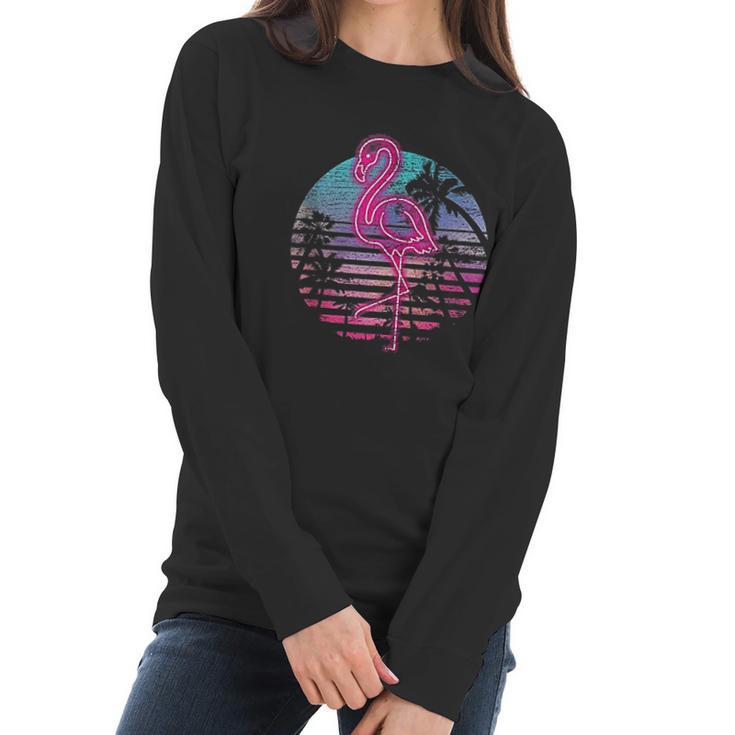 Retro Tropic Flamingo Women Long Sleeve Tshirt