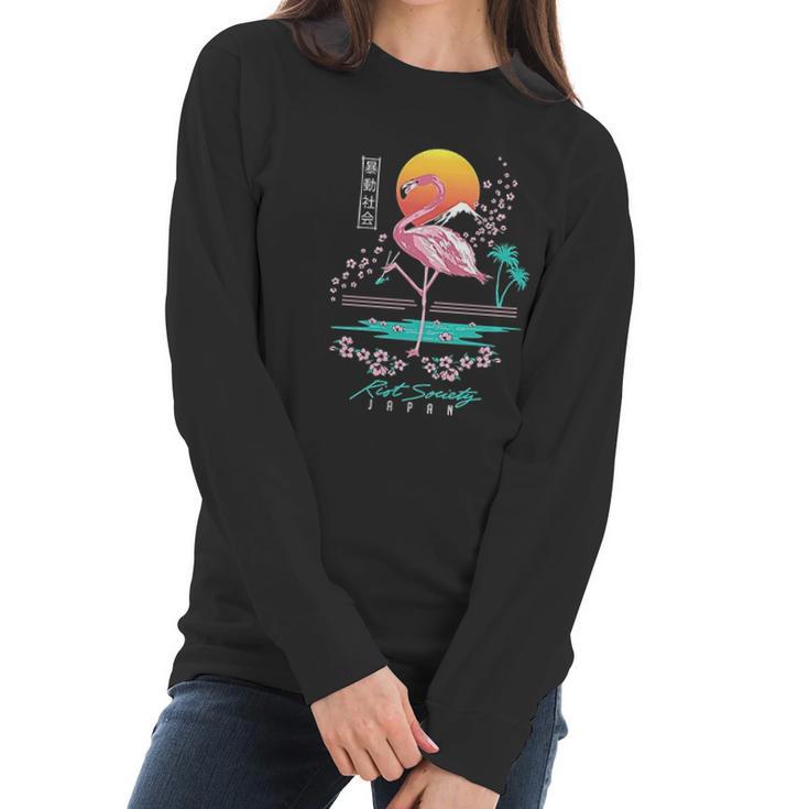 Riot Society Japan Flamingo Women Long Sleeve Tshirt