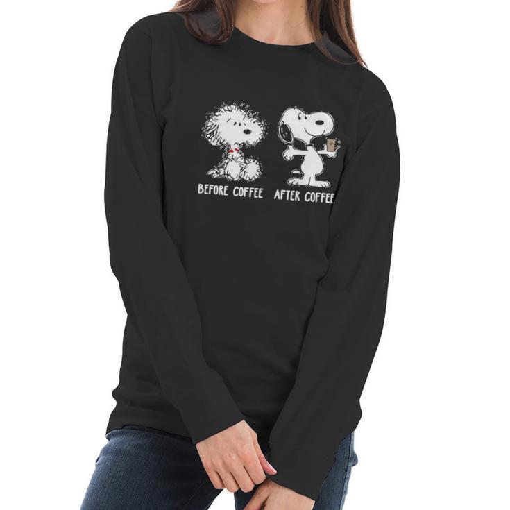 Snoopy Before Coffee After Coffee Shirt Hoodie Sweater Longsleeve T-Shirt Women Long Sleeve Tshirt