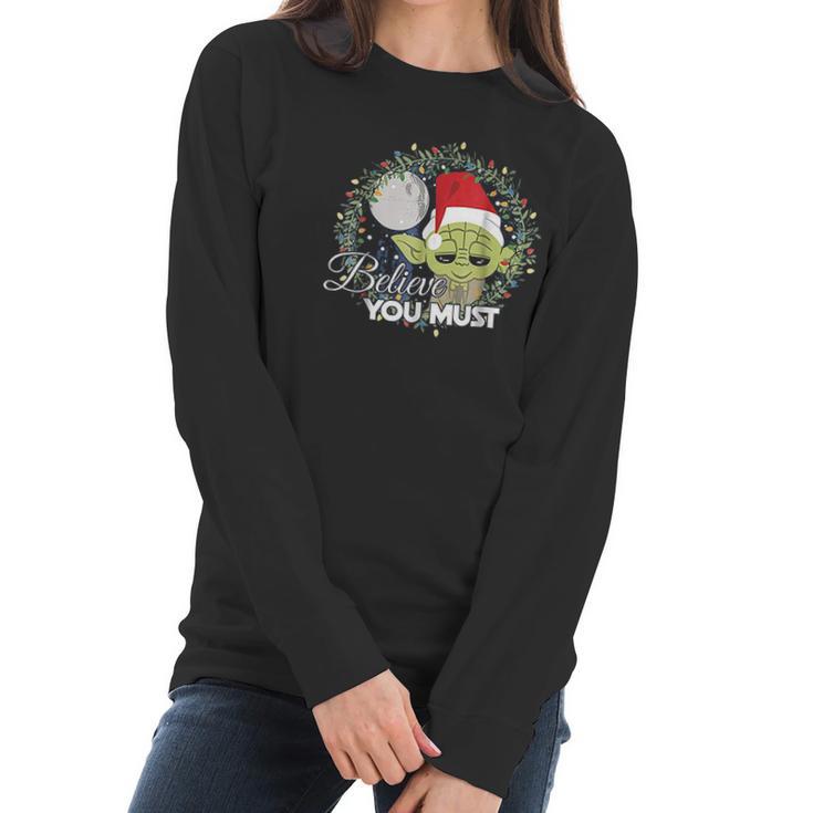 Star Wars Yoda Santa Believe You Must Christmas Reef Women Long Sleeve Tshirt