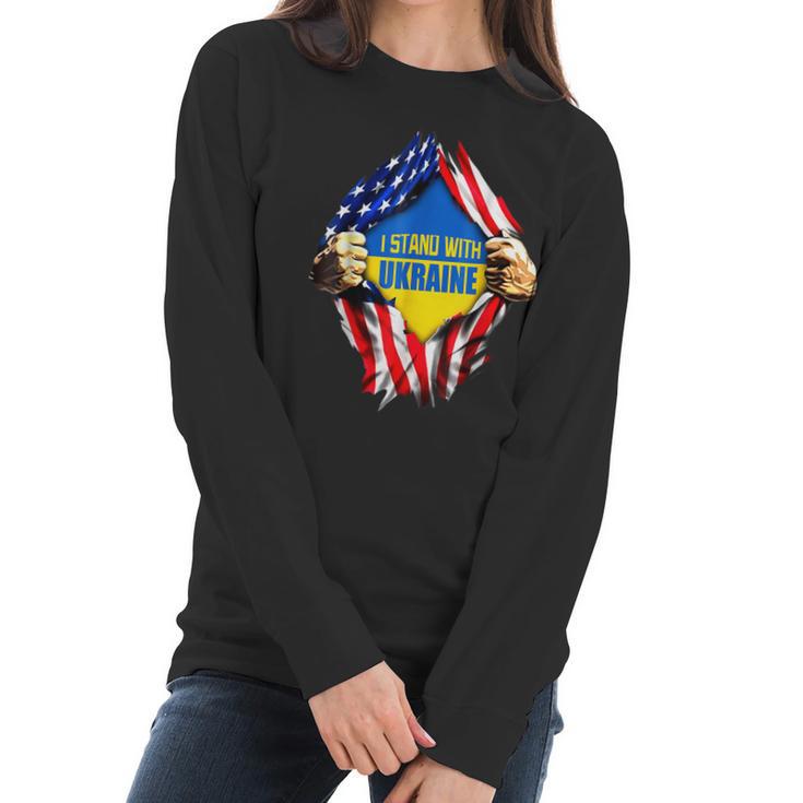 Support I Stand With Ukraine American Flag Ukrainian Flag  Men Women T-Shirt Graphic Print Casual Unisex Tee Women Long Sleeve Tshirt