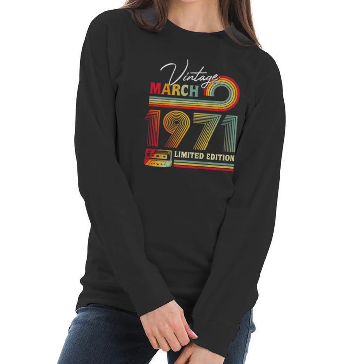 Vintage March 1971 50Th Birthday Gifts Cassette Tape Retro Women Long Sleeve Tshirt