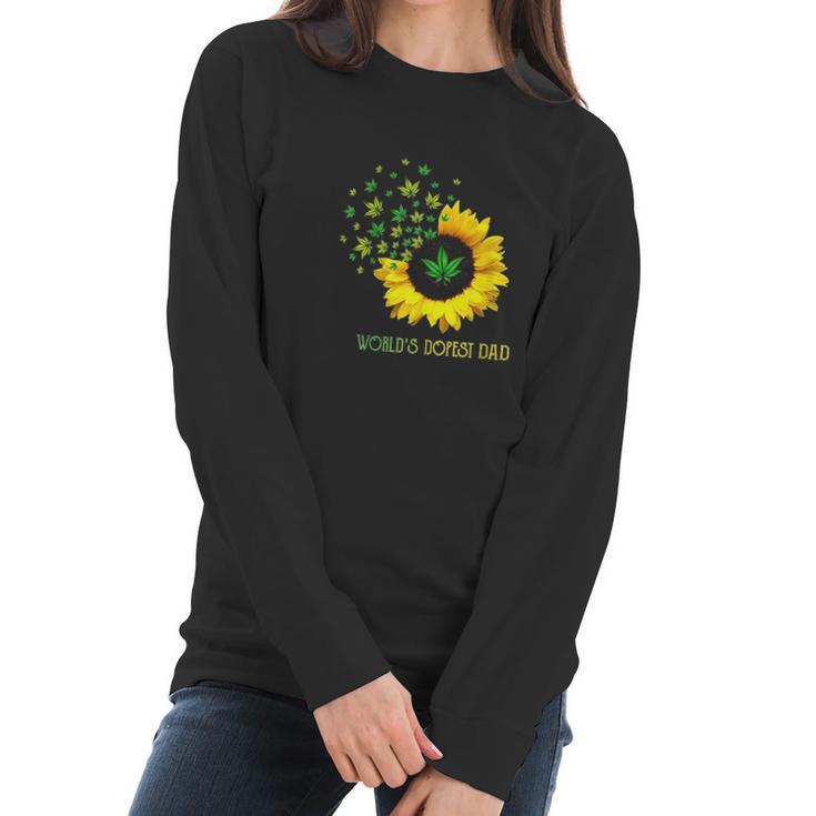 Worlds Dopest Dad Sunflower Weed Cannabis Funny Women Long Sleeve Tshirt