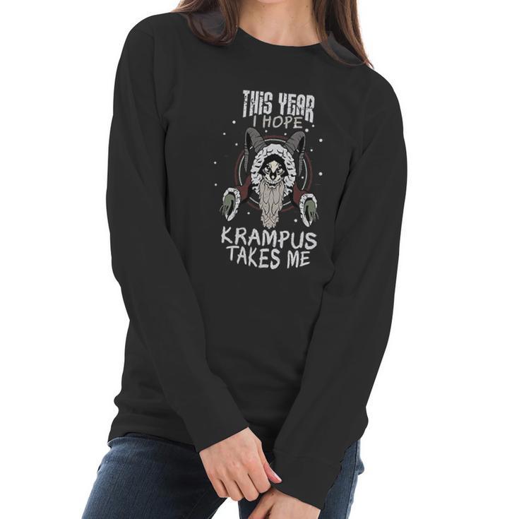 This Year I Hope Krampus Takes Me Christmas Halloween Demon Women Long Sleeve Tshirt