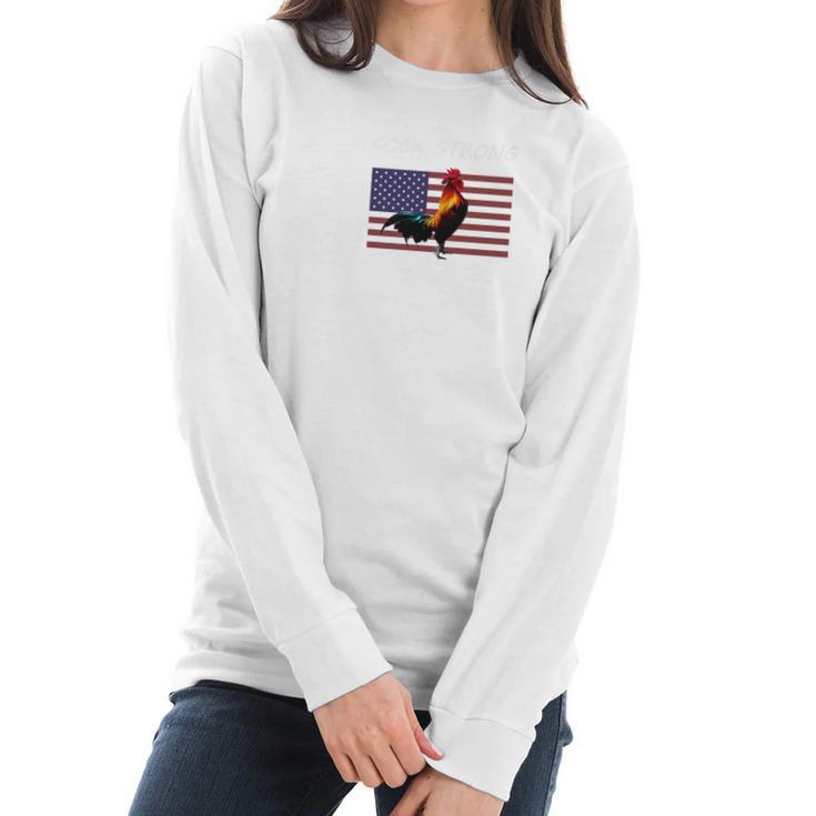 American Rooster Chicken Cock Strong Usa Pride Women Long Sleeve Tshirt