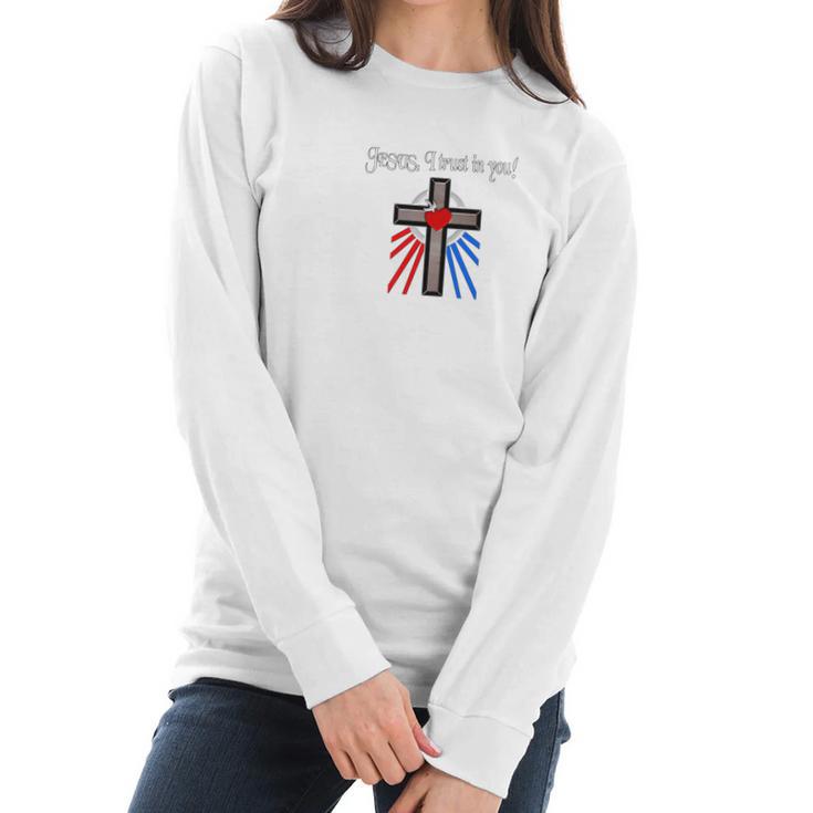 Divine Mercy Chaplet Prayer Jesus I Trust In You Women Long Sleeve Tshirt