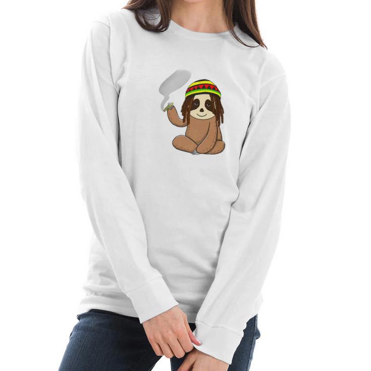 Marijuana Sloth Weed Smoker Jamaican Funny 420 Gifts Women Long Sleeve Tshirt