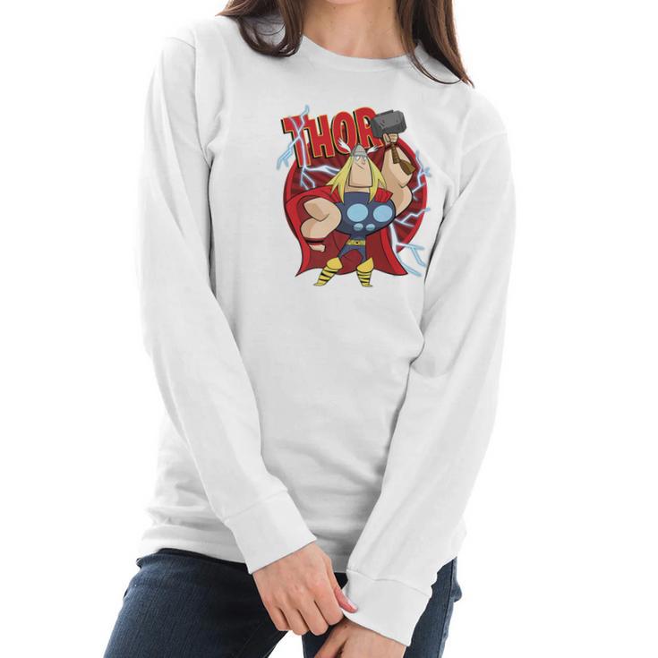 Marvel Thor God Of Thunder Retro Power Stance Logo Women Long Sleeve Tshirt