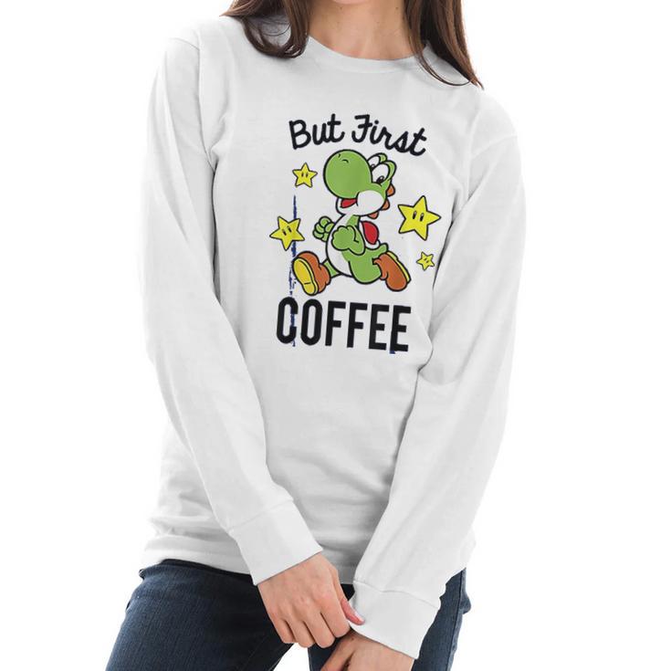 Nintendo Super Mario Yoshi Stars First Coffee Women Long Sleeve Tshirt