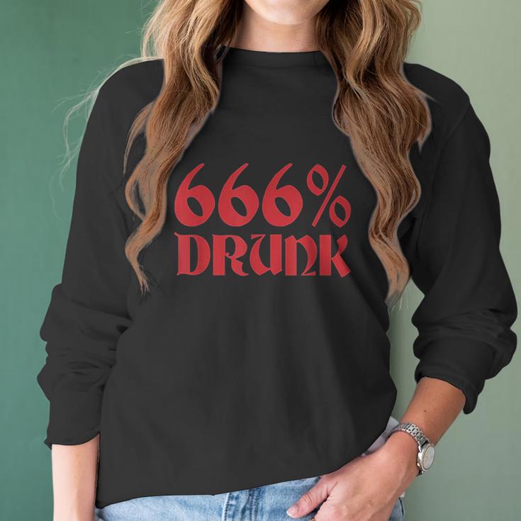 666 Percent Drunk Satanism Death Women Long Sleeve Tshirt