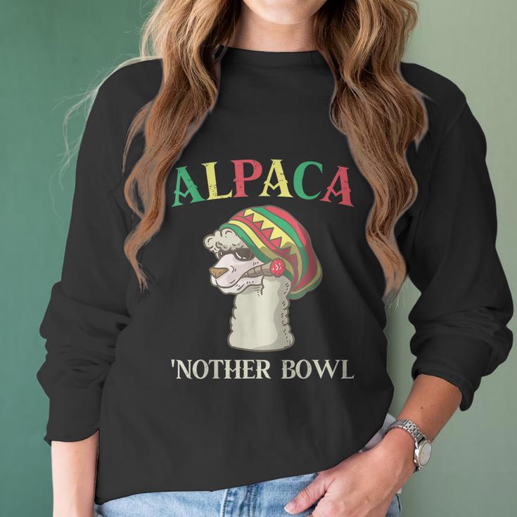 Alpaca Nother Bowl Weed Smoking Llama Cannabis Leaf Stoner Graphic Design Printed Casual Daily Basic Women Long Sleeve Tshirt