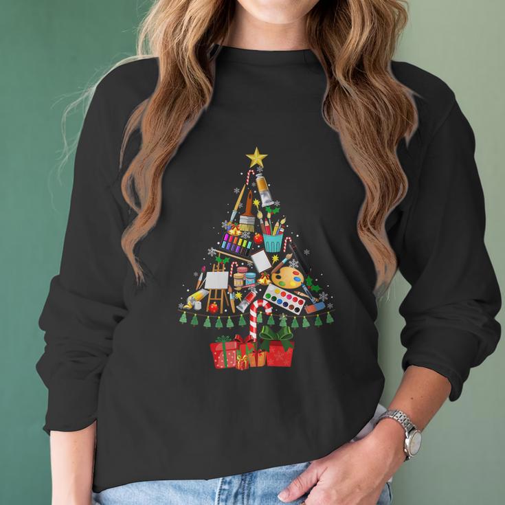 Art Xmas Tree Decor Art Teacher Ugly Artist Christmas Women Long Sleeve Tshirt