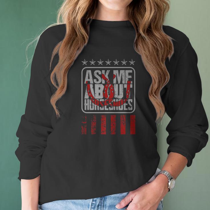 Ask Me About Horseshoe Pitching Ringer Women Long Sleeve Tshirt