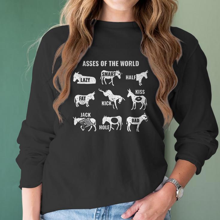 Asses The World Funny Lazy Smart Half Donkey Women Long Sleeve Tshirt