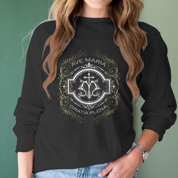 Ave Maria Schubert Latin Mass Blessed Mother Mary Hail Gift Women Long Sleeve Tshirt