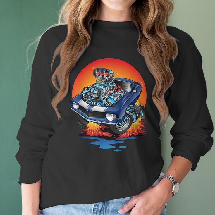 Awesome Classic Sixties Muscle Car Funny Hot Rod Cartoon Women Long Sleeve Tshirt