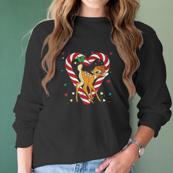 Bambi Candy Cane Christmas Women Long Sleeve Tshirt