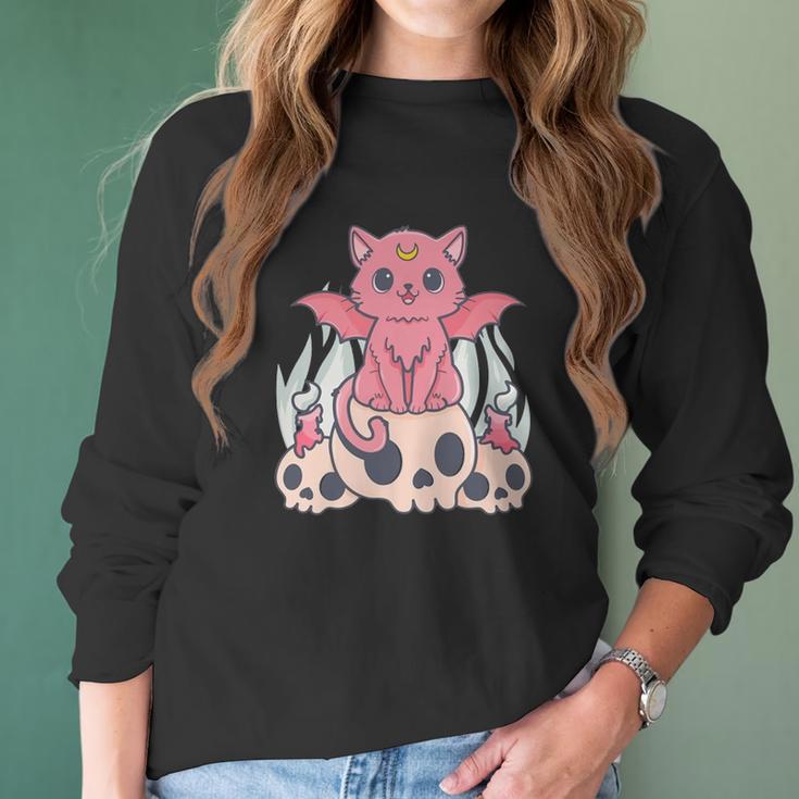 Bat Cat Kawaii Pastel Goth Cute Skulls Gift Cat Lover Men Women T-Shirt Graphic Print Casual Unisex Tee Women Long Sleeve Tshirt