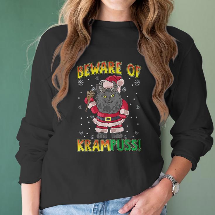 Beware Of Krampuss Cat Krampus Christmas Krampus Women Long Sleeve Tshirt