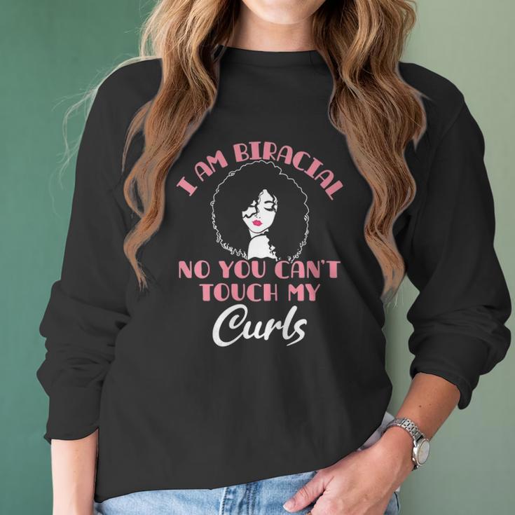 Womens I Am Biracial Funny Curls Mixed Race Girl Multiracial Ethnic V-Neck Women Long Sleeve Tshirt