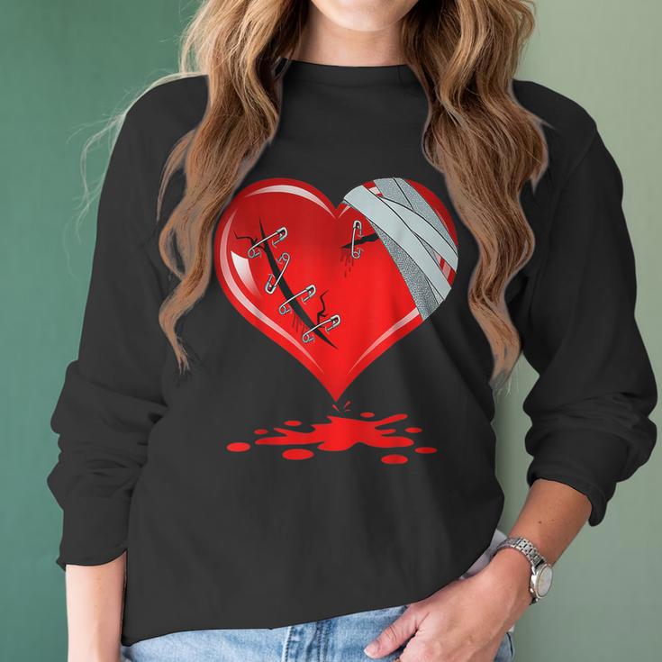 Black Broken Heart Men Women Pastel Goth Valentine Women Long Sleeve Tshirt