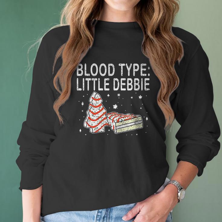 Blood Type Little Debbie Christmas Cake Funny Gift Women Long Sleeve Tshirt