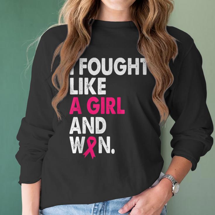 Breast Cancer Awareness I Fought Like A Girl And Won Women V2 Men Women T-Shirt Graphic Print Casual Unisex Tee Women Long Sleeve Tshirt