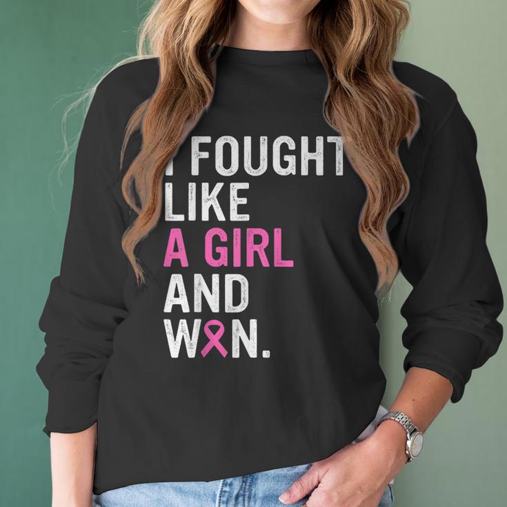 Breast Cancer Awareness I Fought Like A Girl And Won Women V3 Men Women T-Shirt Graphic Print Casual Unisex Tee Women Long Sleeve Tshirt