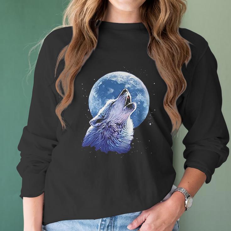 Call Of The Wild Howling The Full Moon Alpha Wolf Women Long Sleeve Tshirt