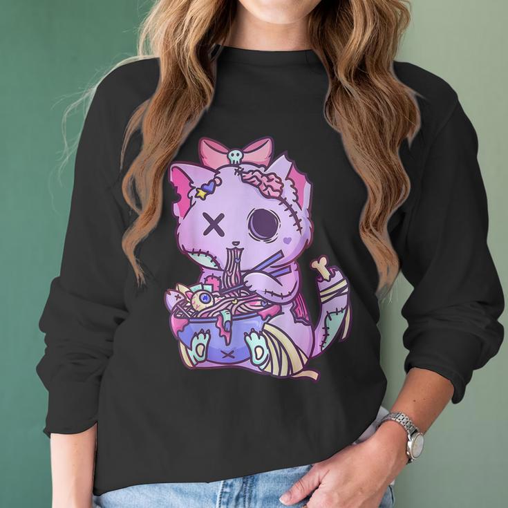 Cat Ramen Bowl Pastel Goth Nu Goth Anime Otaku Japanese V2 Men Women T-Shirt Graphic Print Casual Unisex Tee Women Long Sleeve Tshirt