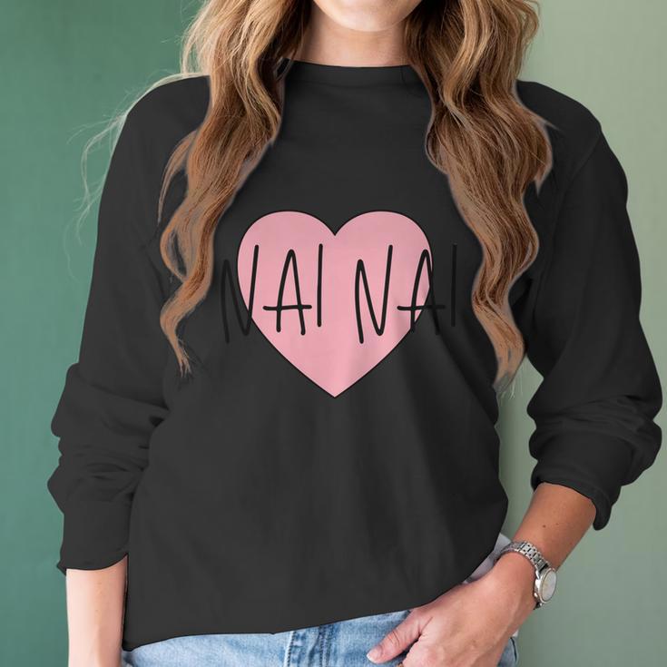 Chinese Grandma Nai Nai Grandmother Pink Heart Nai Nai Funny Gift Women Long Sleeve Tshirt