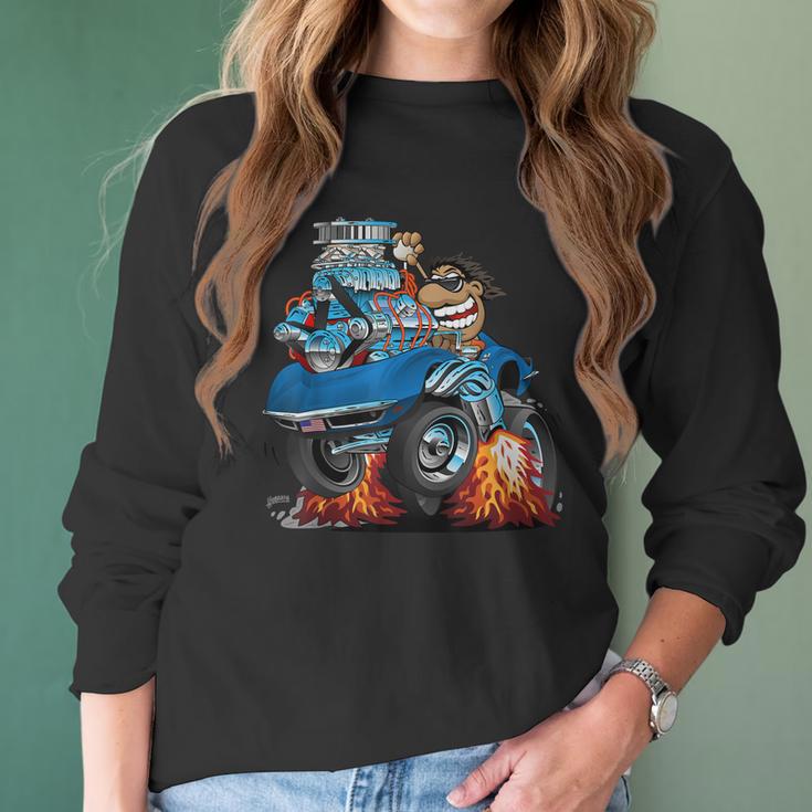 Classic Funny Sixties Sports Car Racing Hot Rod Cartoon V2 Women Long Sleeve Tshirt