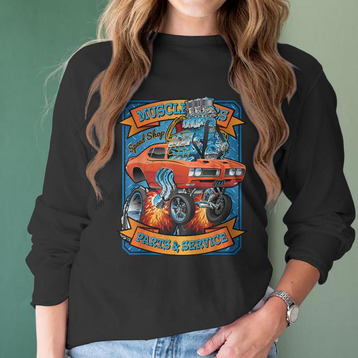 Classic Sixties Muscle Car Funny Dragster Hot Rod Cartoon V2 Women Long Sleeve Tshirt