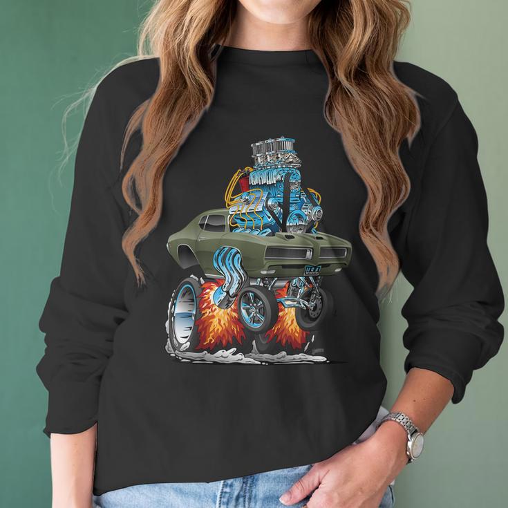 Classic Sixties Muscle Car Funny Dragster Hot Rod Cartoon V3 Women Long Sleeve Tshirt