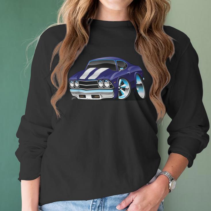 Classic Sixties Muscle Car Funny Hot Rod Cartoon V2 Women Long Sleeve Tshirt