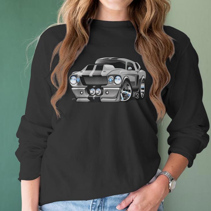 Classic Sixties Muscle Car Hot Rod Cartoon Illustration Women Long Sleeve Tshirt