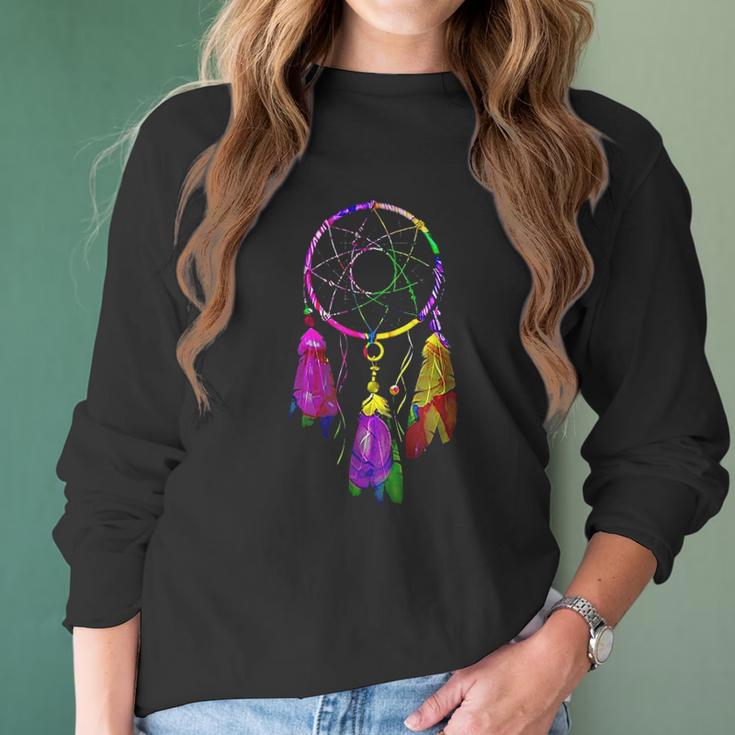 Colorful Dreamcatcher Feathers Native American Indian Tribal Women Long Sleeve Tshirt