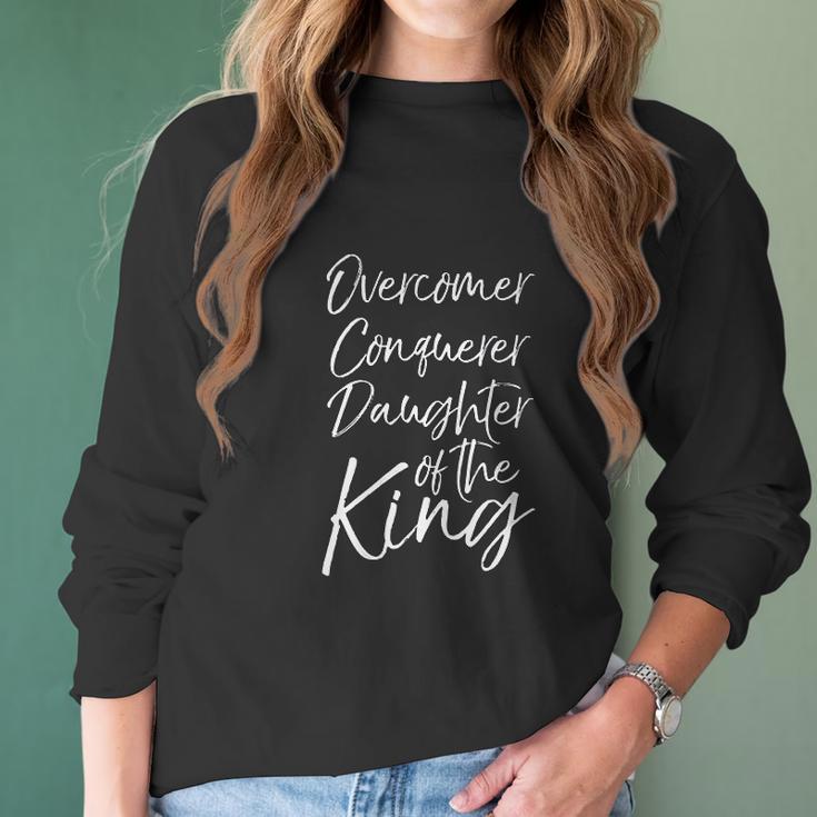 Cute Christian Gift Overcomer Conquerer Daughter Of The King Women Long Sleeve Tshirt