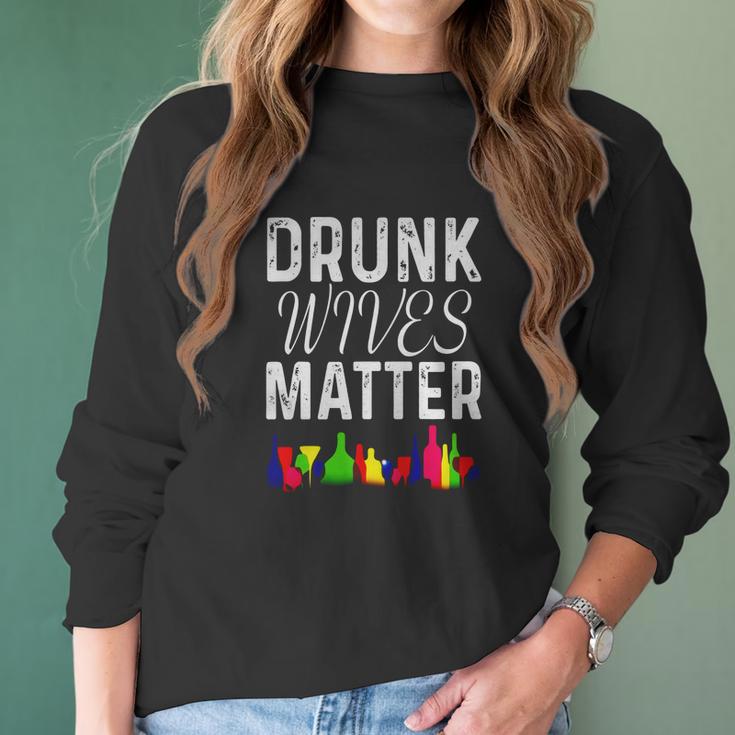 Cute Drunk Wives Matter Colorful Bottles Satire T- Shirt Women Long Sleeve Tshirt