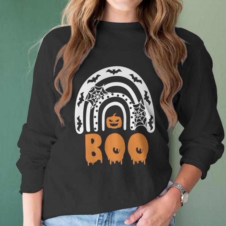 Cute Halloween Funny Halloween Day Halloween Ghost Rainbow Boo Rainbow Hal Women Long Sleeve Tshirt