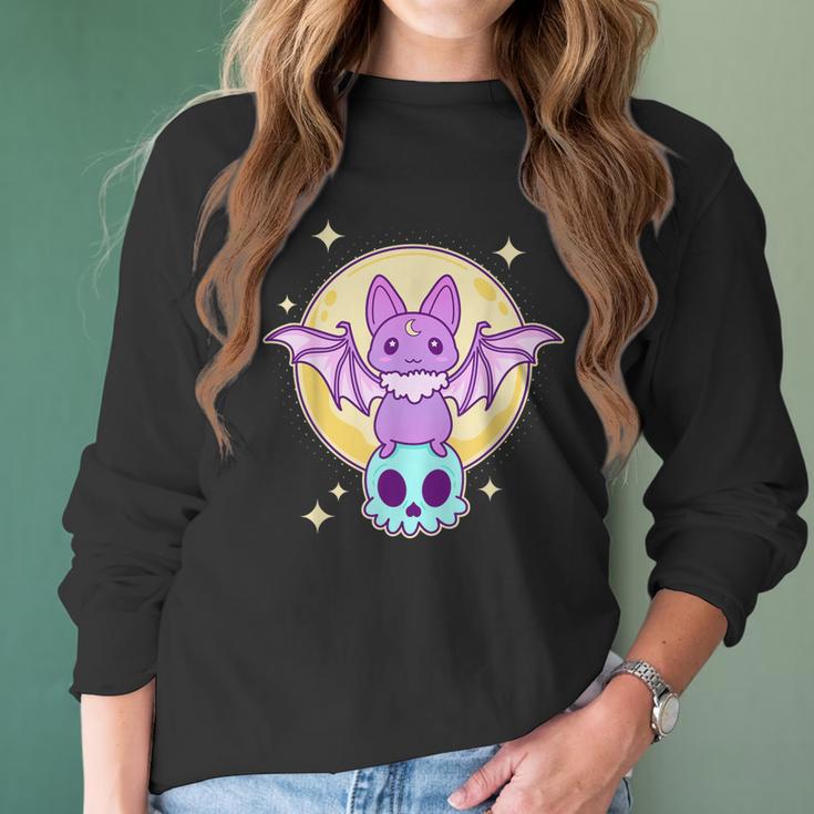 Cute Kawaii Pastel Goth Creepy Bat Skeleton - Vaporwave Men Women T-Shirt Graphic Print Casual Unisex Tee Women Long Sleeve Tshirt