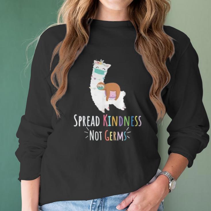 Cute Llama And Sloth Spread Kindness Not Germs Social Distancing Women Long Sleeve Tshirt