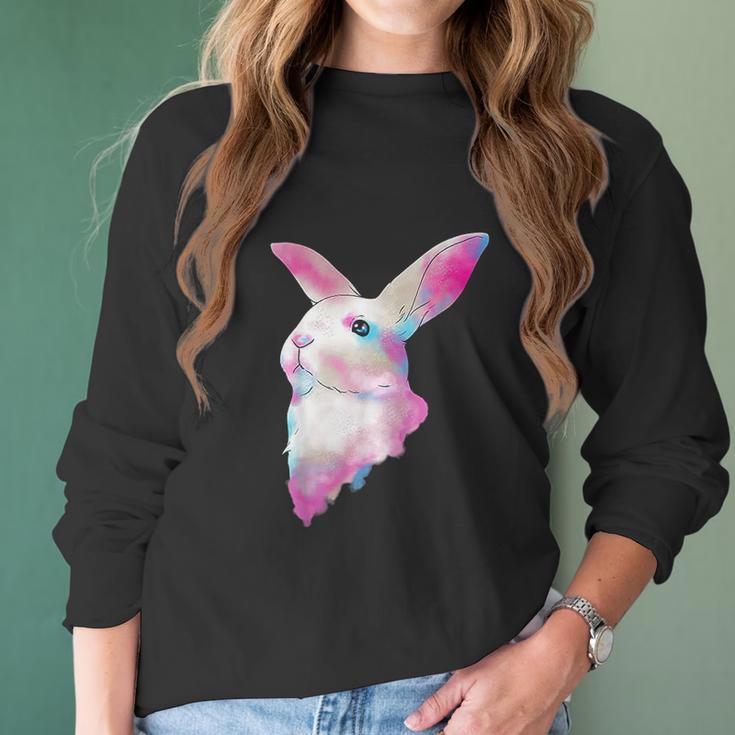 Cute Space Rainbow Gaussian Blur Rabbit Galactic Bunny Women Long Sleeve Tshirt