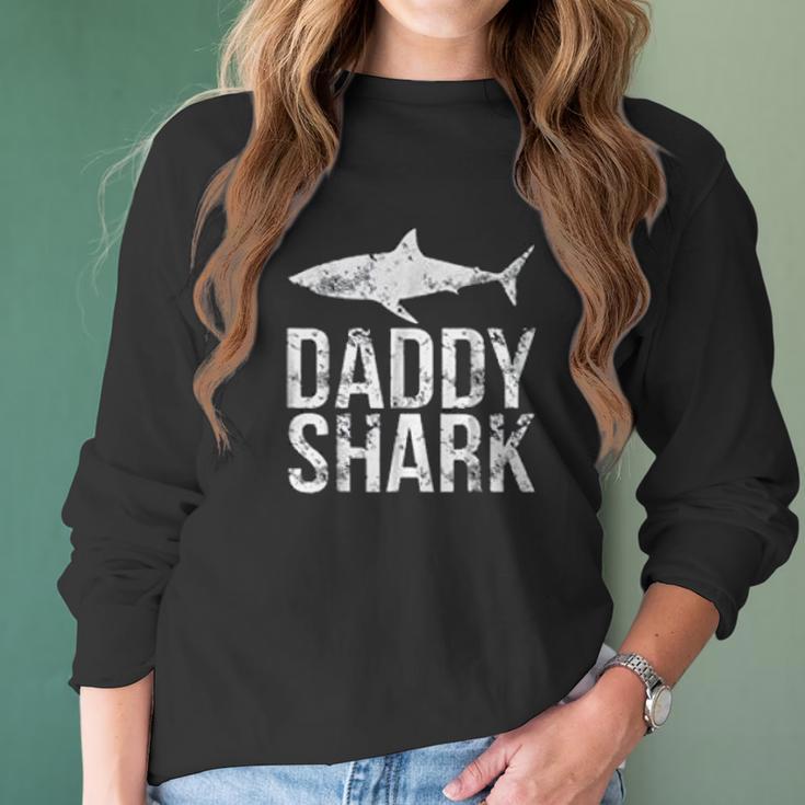 Daddy Shark Black Best Christmas Gifts For Dad Women Long Sleeve Tshirt