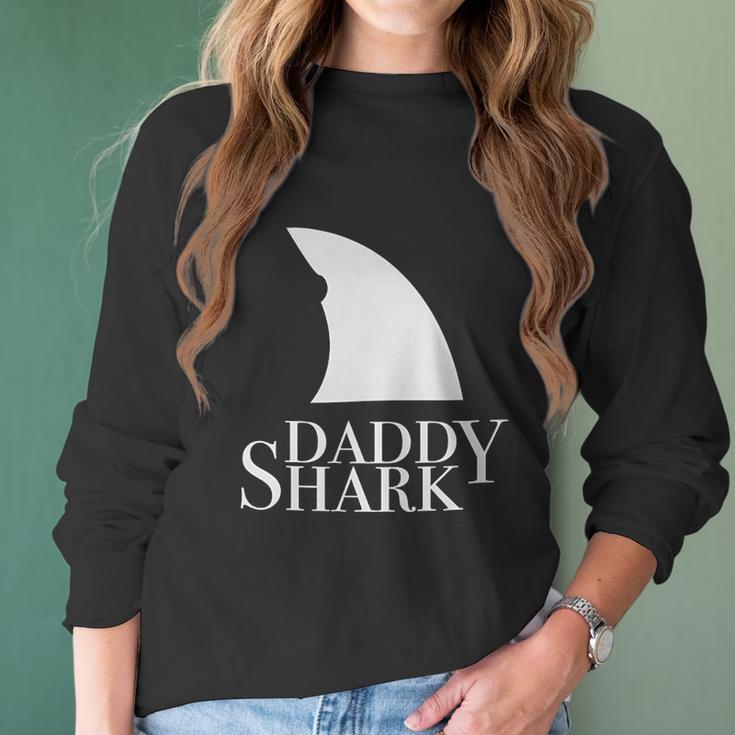 Daddy Shark Black Design Best Christmas Gifts For Dad Women Long Sleeve Tshirt