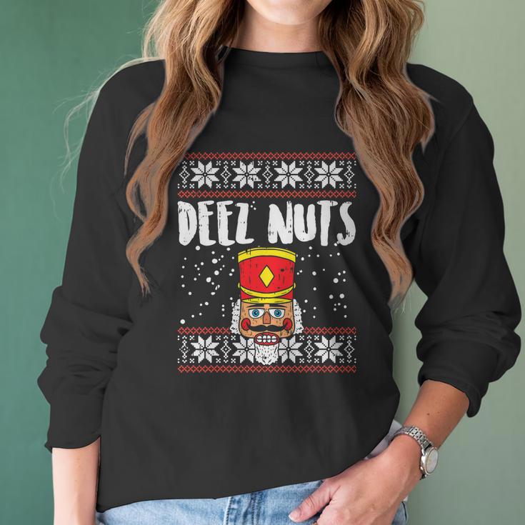 Deez Nuts Nutcracker Funny Ugly Christmas Sweater Meme Gift Women Long Sleeve Tshirt