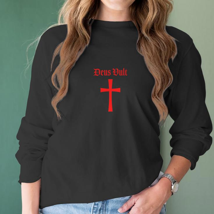 Deus Vult God Wills Crusader Tee Women Long Sleeve Tshirt