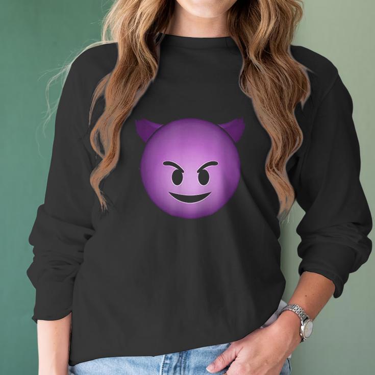 Devil Face Emoji Funny Halloween Gift For Men Women Kids Women Long Sleeve Tshirt