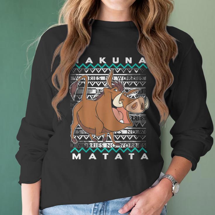 Disney Lion King Pumba Ugly Christmas Graphic T-Shirt Women Long Sleeve Tshirt